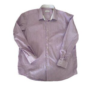 Robert Graham Button Up Dress Shirt Sz 46 Purple Stripes 100% Cotton Classic Fit